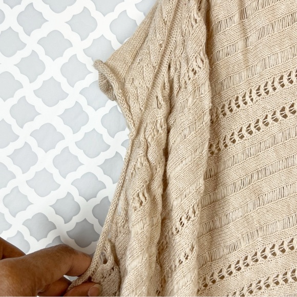 EUC Anthropologie Yellow Bird Tan Carolina Open Knit Poncho Sweater - Picture 6 of 10